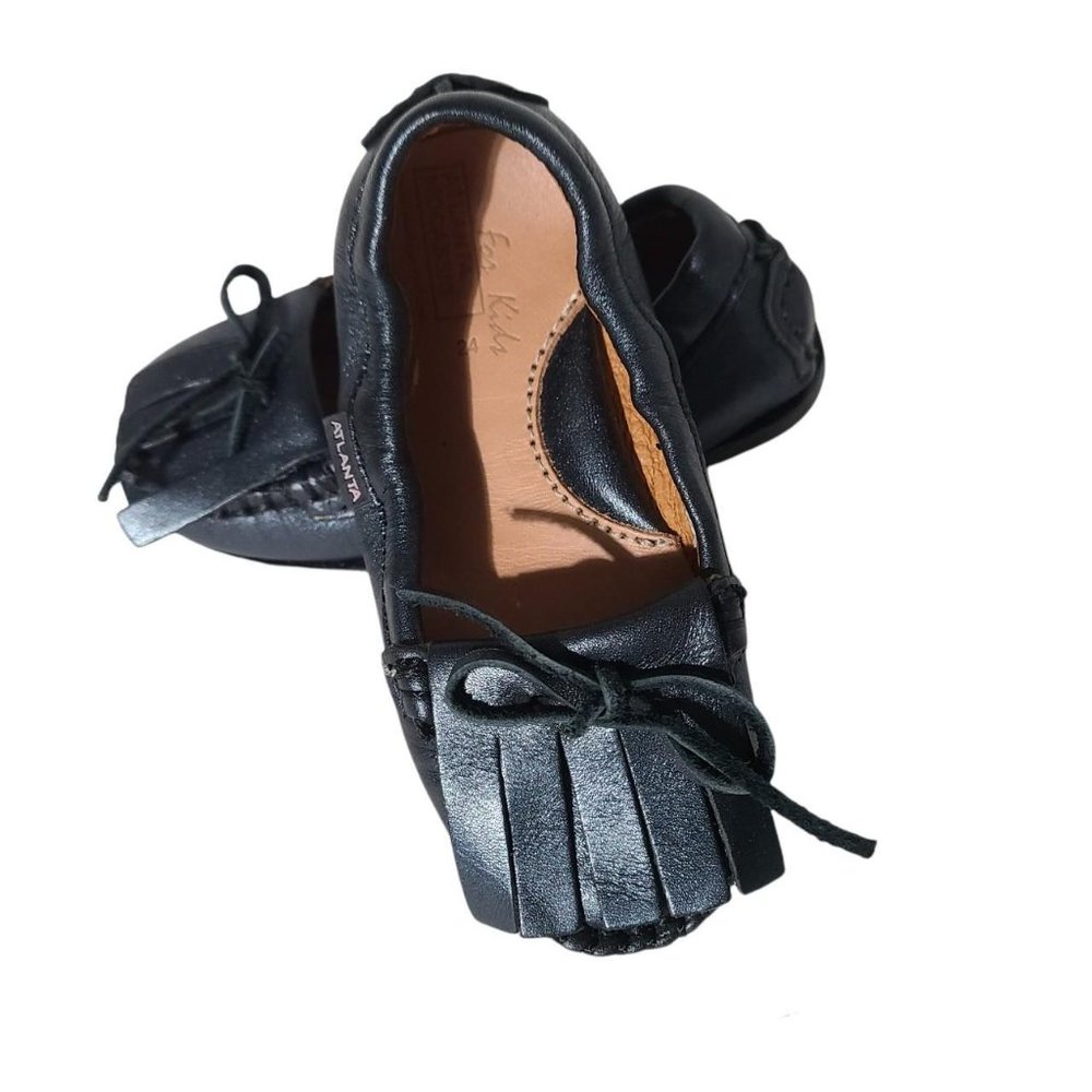Atlanta Mocasin Toddler Baby Girl Slip On Leather Fringe Bow Loafer Navy Size 24